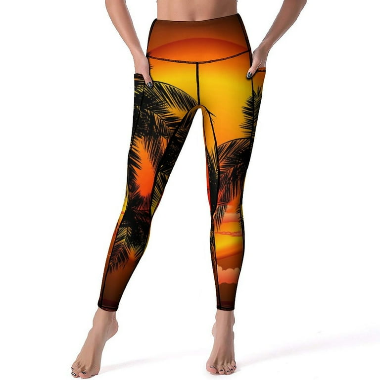 Palm Trees Yoga Pants Sexy Warm Topical Sunset Design Leggings