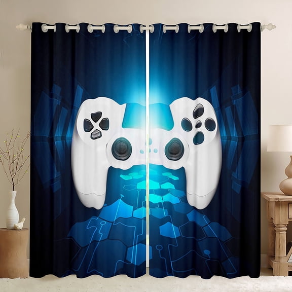 Manfei Game Repeat Curtains Pack of 2 (42x84 Each) for Teen, White Game Console Curtains Blackout, Cartoon Gamepad Gaming Bedroom Curtains, Curtains and Drapes Decor