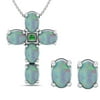 Genuine 4.25 Carat Oval Shaped Natural Opal Necklace & Earrings Set In 925 Sterling Silver