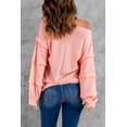 thumbnail image 1 of POGLIP Women's Pink Waffle Ruffled V Neck Loose Knit Top, 1 of 6
