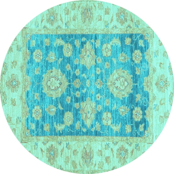 Ahgly Company Indoor Round Oriental Light Blue Traditional Area Rugs, 7' Round