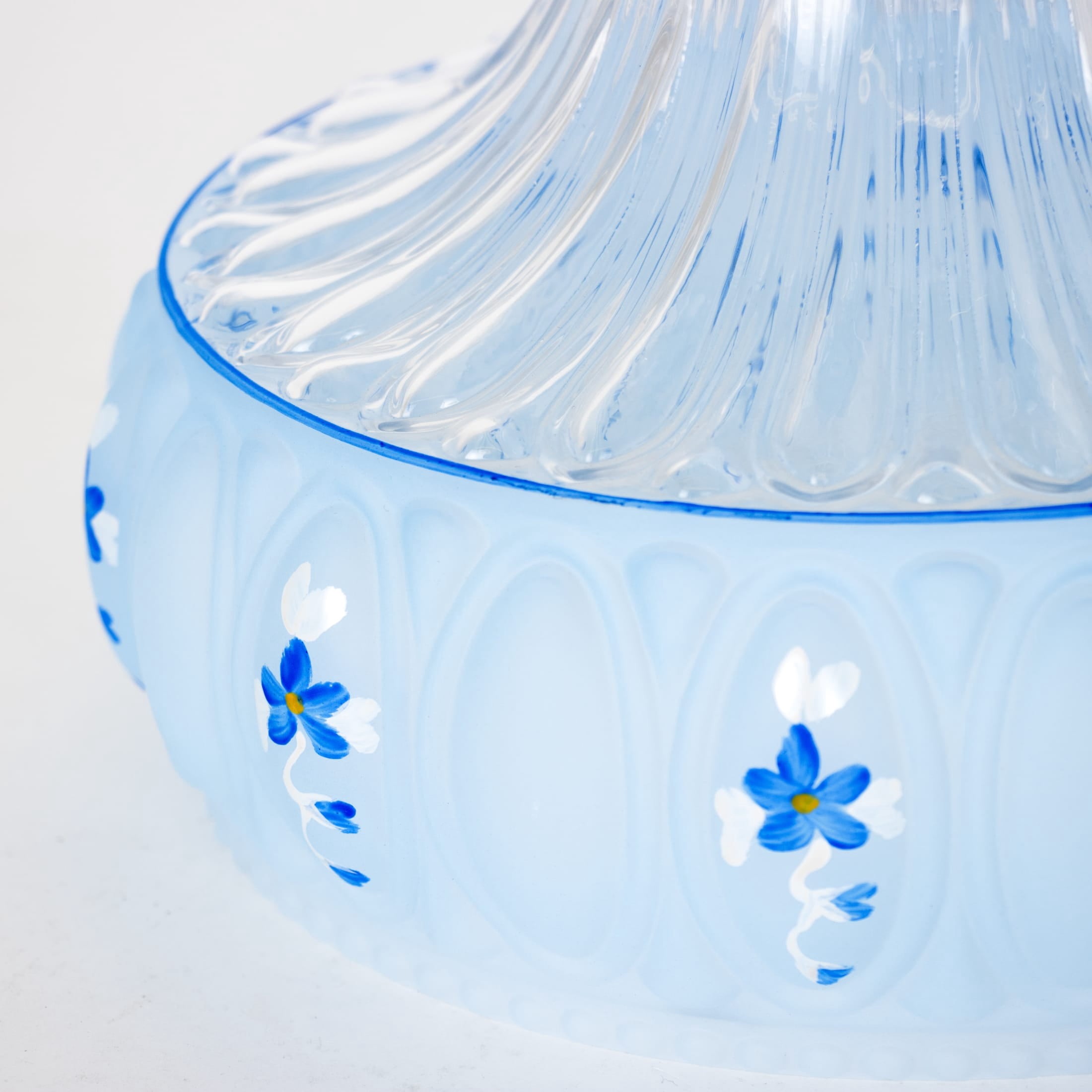 Aladdin Blue Meadow Flower Glass Oil Lamp Shade Clear Top 10 inch