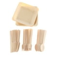thumbnail image 2 of Juego de cubiertos desechables de 48 piezas, biodegradables, de madera, para cenas, ensaladas, postres, cucharas, tenedores y cuchillos, artículos para fiestas., 2 of 7