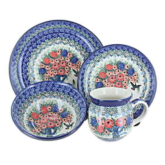 Ceramika Artystyczna Blue Rose Polish Pottery  Dinnerware (4 PC) Blush Bouquet