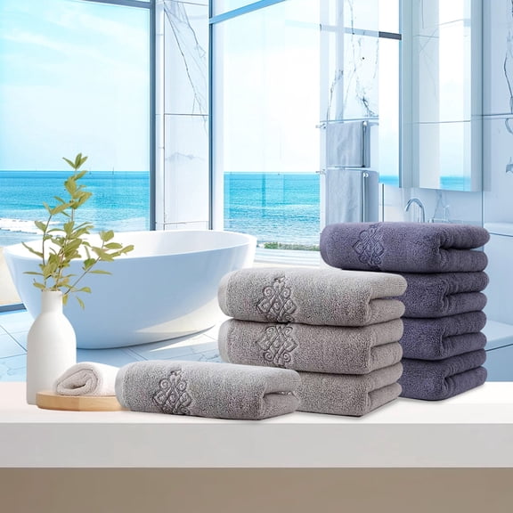Cotton Face Towels 4 Pack Solid Color Blue Gray – Soft Absorbent Washcloth Set 30.7x13.8 in – Quick Dry Household Bathroom Spa Hand Towels