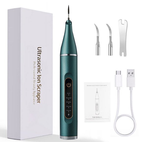 5 speed ultrasonic scaler, home scaler, electric tartar remover, teeth whitener, portable scaler (green)