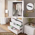 thumbnail image 5 of GarveeHome Armoire Wardrobe Closet, 69.5" Tall Wooden Wardrobe Cabinet with Rattan Doors, 2 Doors & 3 Drawers, Hanging Rod Clothing Storage for Bedroom, Entryway, Modular Design, White, 5 of 8