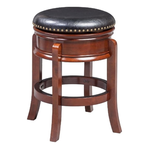 Benjara Sabi 24" Swivel Counter Stool- Solid Wood- Faux Leather- Brown- Black