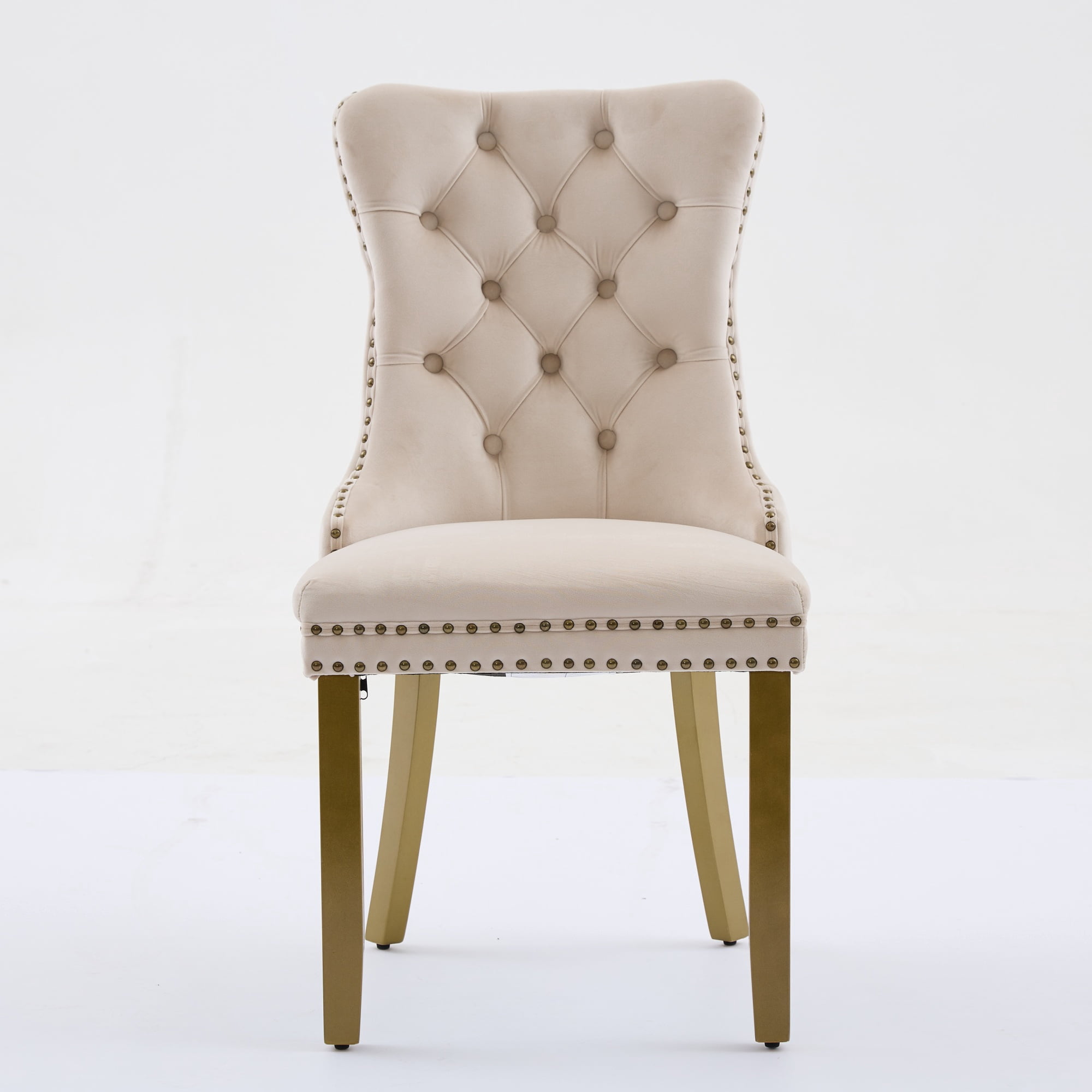 Jiayuan Song Mid-Century Velvet Dining Chairs, Black, Gold Solid Wood Legs & Lion Pulls, Set of 2