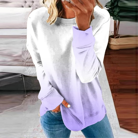 Whlbf Womens Sweatshirts Plus Size,Womens Casual Round Neck Long-Sleeved Printed Hoodie No Hoodie
