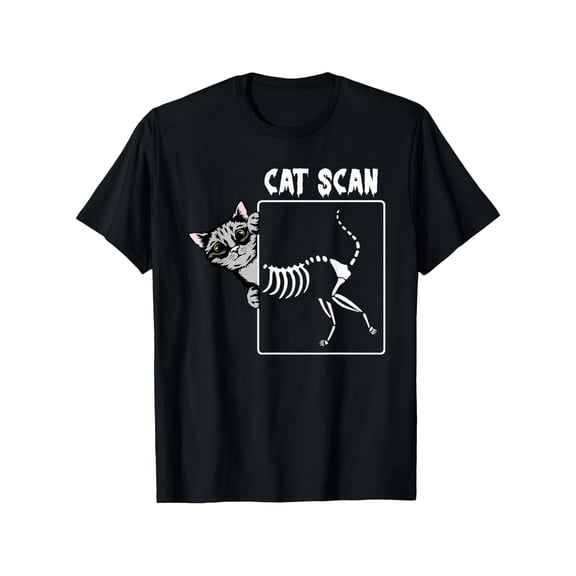 Funny Graphic Tee,Tops Has X-Ray Scan Cat Pattern,Round Neck Regular Fit T-shirts, Size(S-5XL)