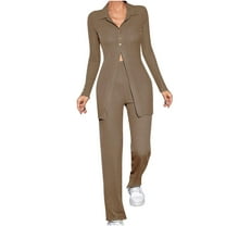 Aofany Women's 2 Piece Outfits Solid Slim Long Sleeve Cardigan Casual Pants Knitting Sets Lounge Set