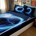 thumbnail image 3 of meiyoeat Lightning Soccer Zipper Twin Comforter Sets with Fitted Sheet and 2 Pillowcases for Boys, Sport Ball Zipper Bedding Set, Blue Black, Blue Reversible, 4 Pieces, 3 of 7