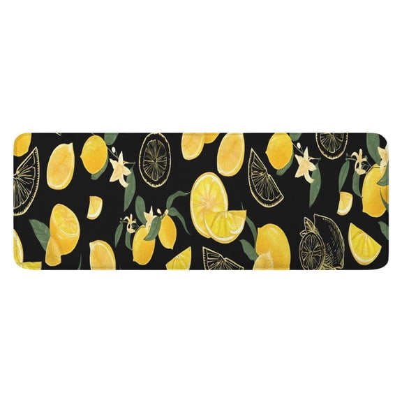 Yellow Lemon Fruit Slices Black Pattern Kitchen Rug Mat,Kitchen Runner Rugs Non Skid Washable,Decorative Kitchen Floor Mats for Kitchen,Sink,Laundry,17"x47.2"