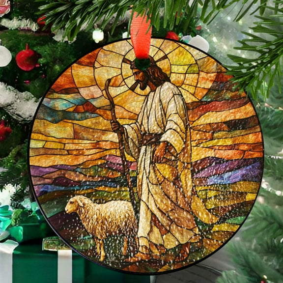 Jesus Leaves the 99 Stained Glass SunCatcher Christian Art Light Catcher Window Hanging Bible Verse Home Decoration Gifts Religious Decor, Stained Glass Ornament 2025, Holiday