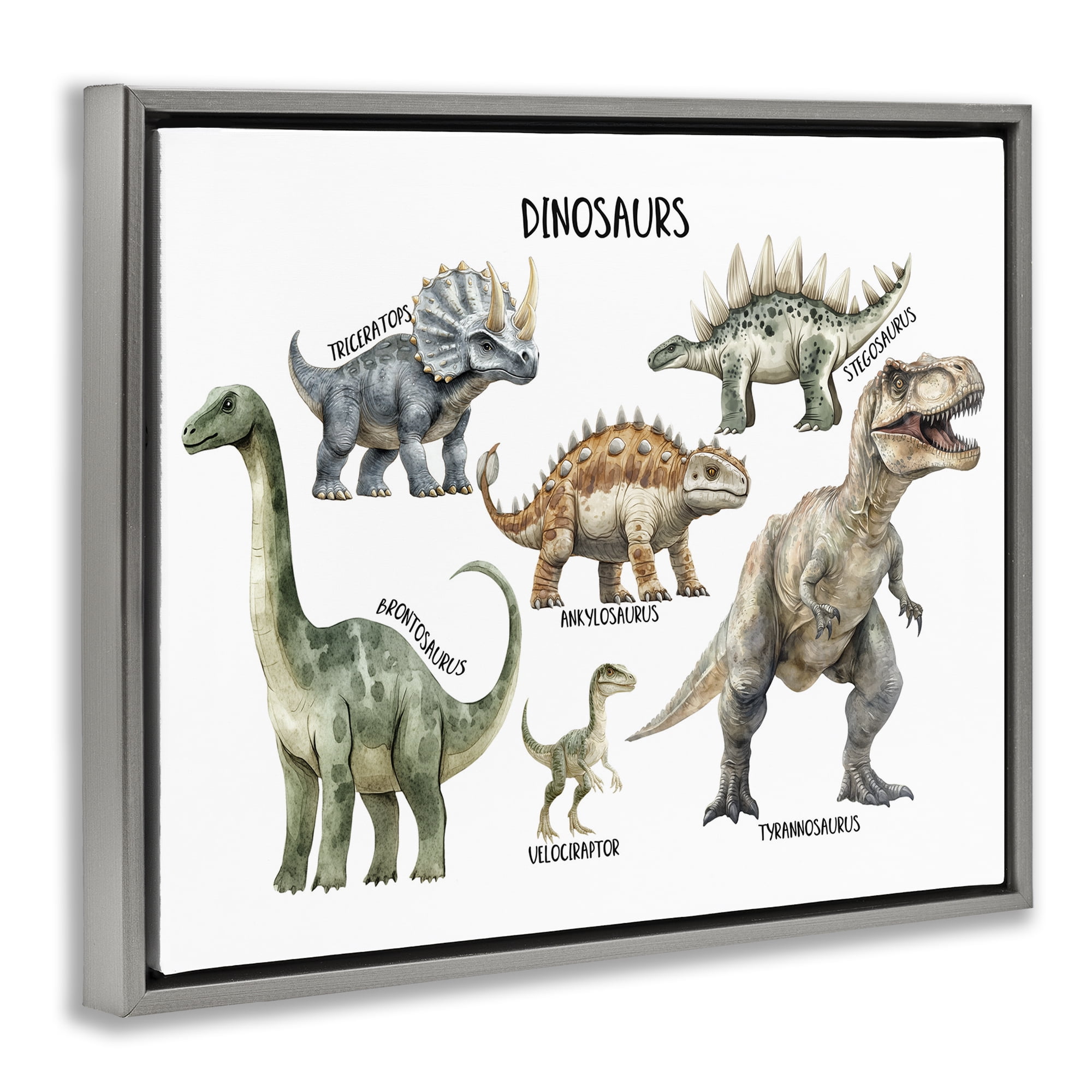 Stupell Industries Meet The Dinosaurs Gray Framed Floater Canvas Wall Art, design by Christine Simpson Art