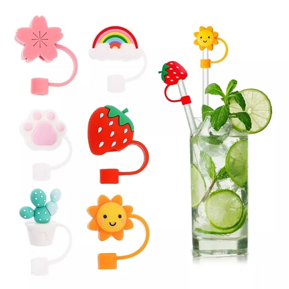 6Pcs Straw Covers, Silicone Straw Tip Covers, Straw Toppers for Tumblers, Splash Proof Straw Tips, Reusable Drinking Dust Proof Straw Tip Covers for 6-8 mm Straws