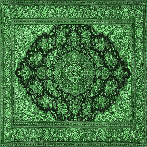 Ahgly Company Indoor Square Medallion Emerald Green Traditional Area Rugs, 4' Square