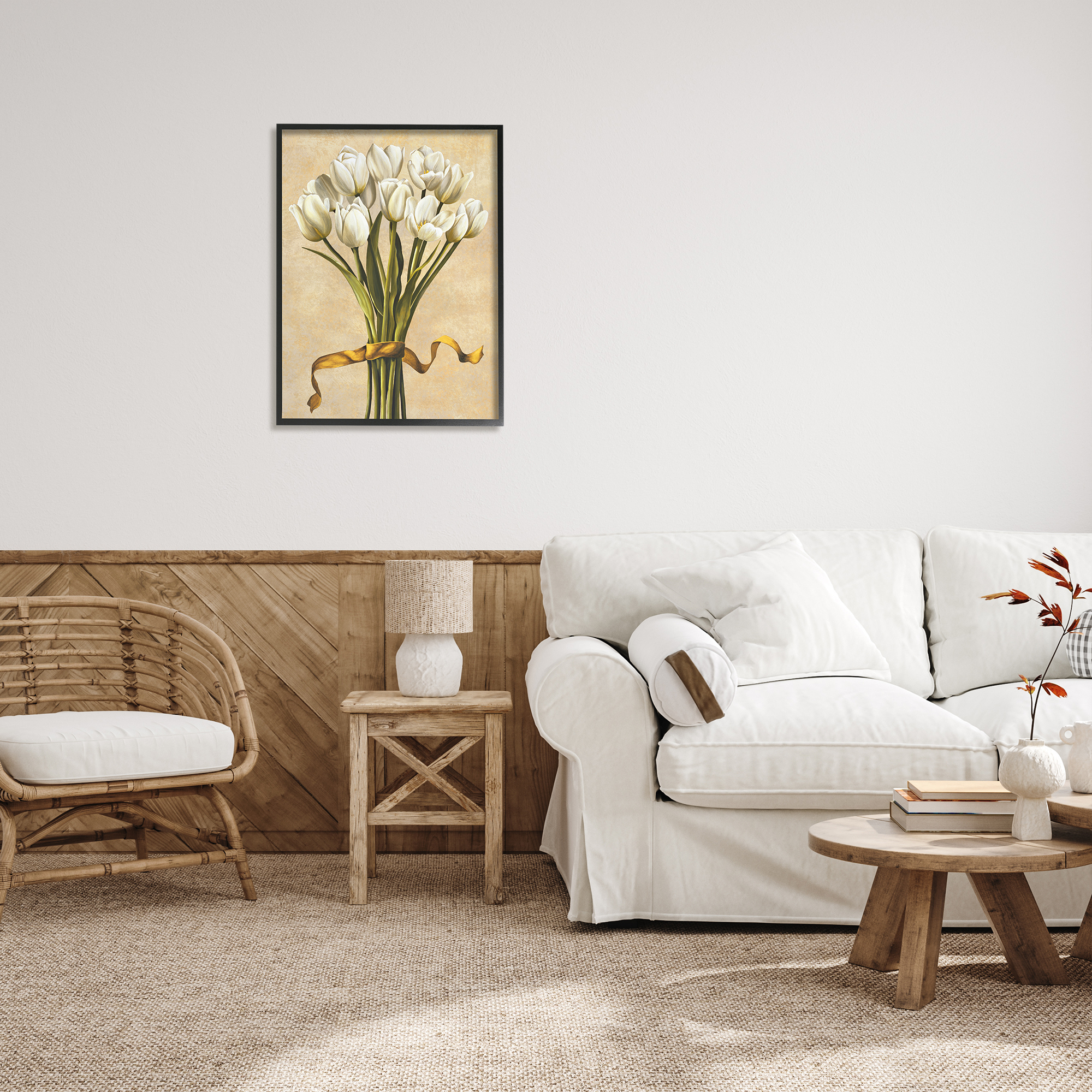 Stupell Industries Vintage White Tulips Botanical & Floral Painting Black Framed Art Print Wall Art, 24 x 30