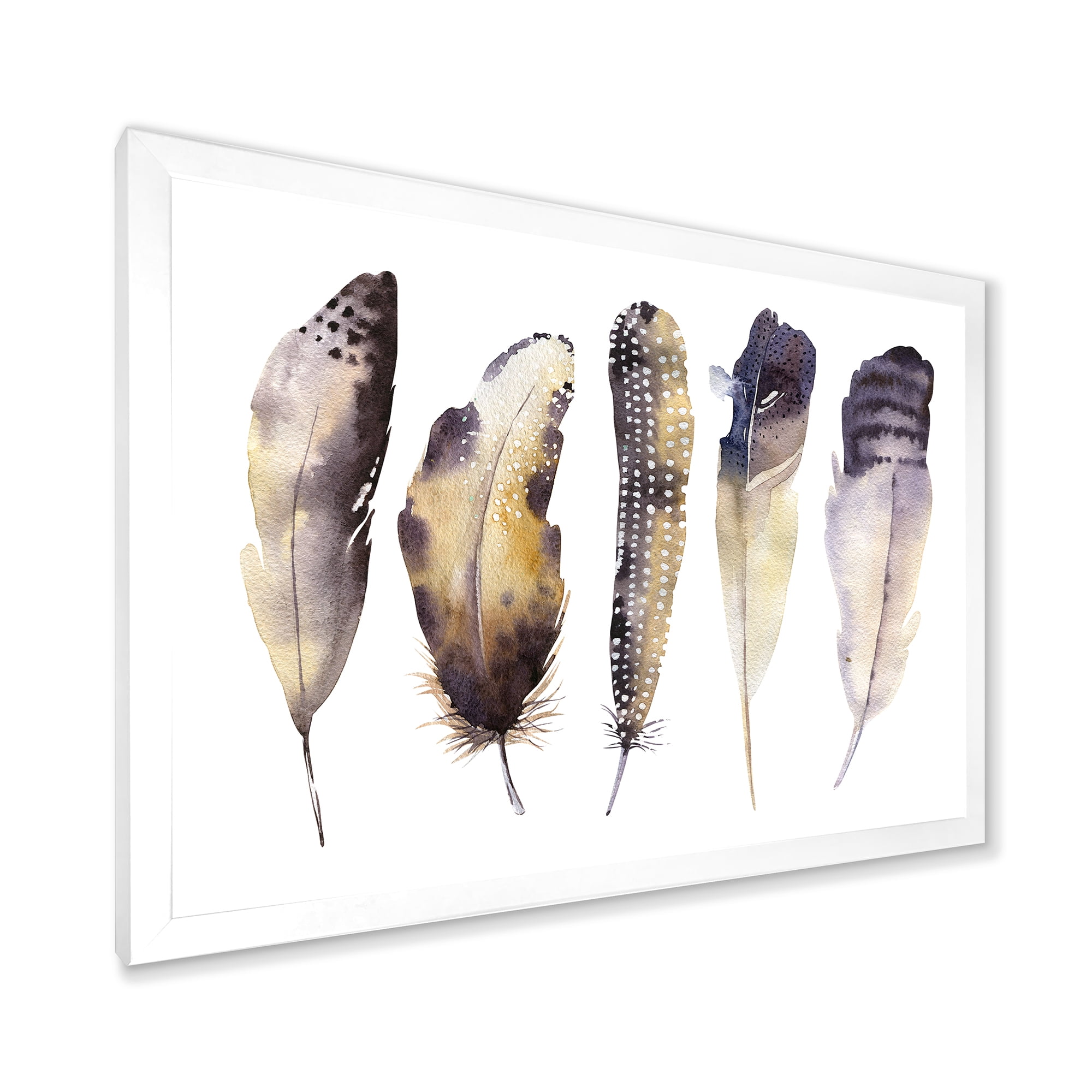 Designart 'Dark Gray Feathers Boho Ethnic I' Bohemian & Eclectic Framed Art Print