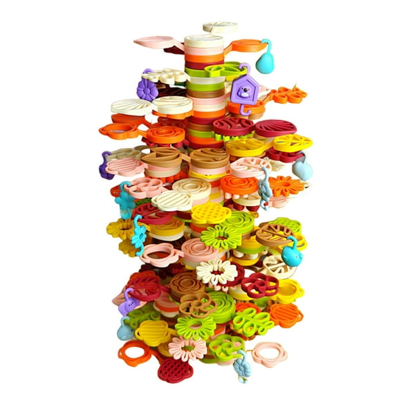 Bewildely Juguetes de construcción de madera para niños de 1 año, juego de entrenamiento único para niños de 2 años, bloques para apilar y Juguetes de construcción juego de 152 piezas