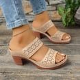 thumbnail image 4 of Dakaela Heeled Sandals for Women Low Block Chunky Heels Open Toe Backless Dress Casual Pumps Slip on Mules Shoes for Party Wedding Size 6-10 Beige, 4 of 9