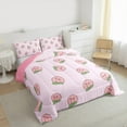 thumbnail image 3 of Cartoon Comforter Set King Size Pink Peach Bedding Set Kawaii Down Comforter Lovely Peach Duvet Set Cute Fruits Comforter Tropical Plant Bedding Reversible Soft Lightweight Room Decor, 3 of 7
