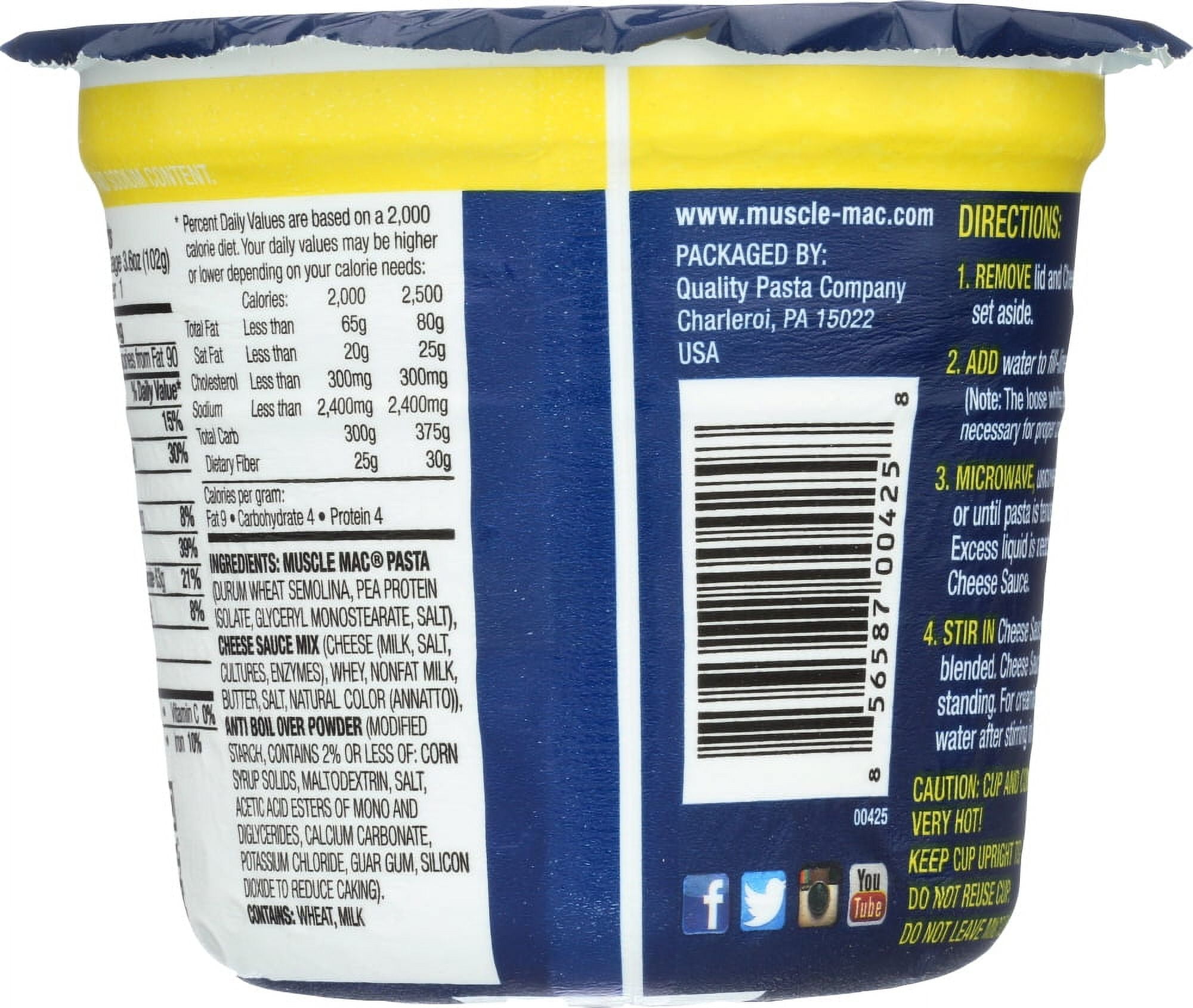(5 pack) Muscle Mac Microwavable Macaroni & Cheese Cups Cheddar Cheese 3.6oz- 20g Protein per Serving