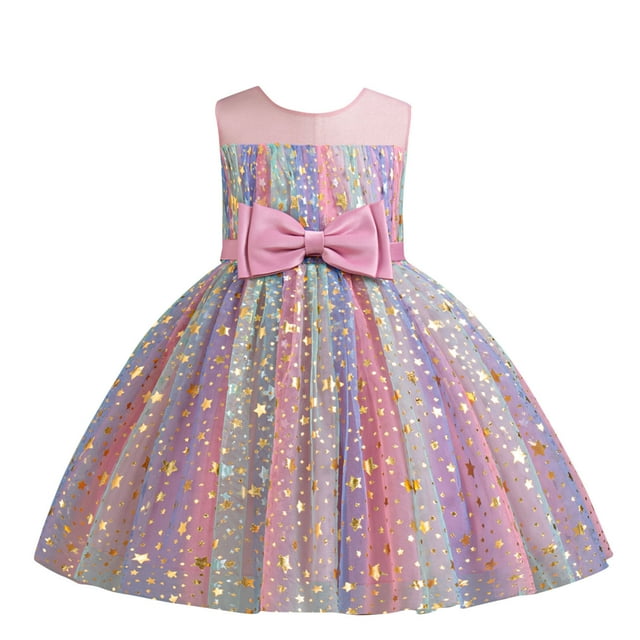 Birdeem Sleeveless Round-Neck Dress Girls Summer New Sleeveless Ruffled Lace Round-Neck Embroidery Mesh Princess Bow Skirt