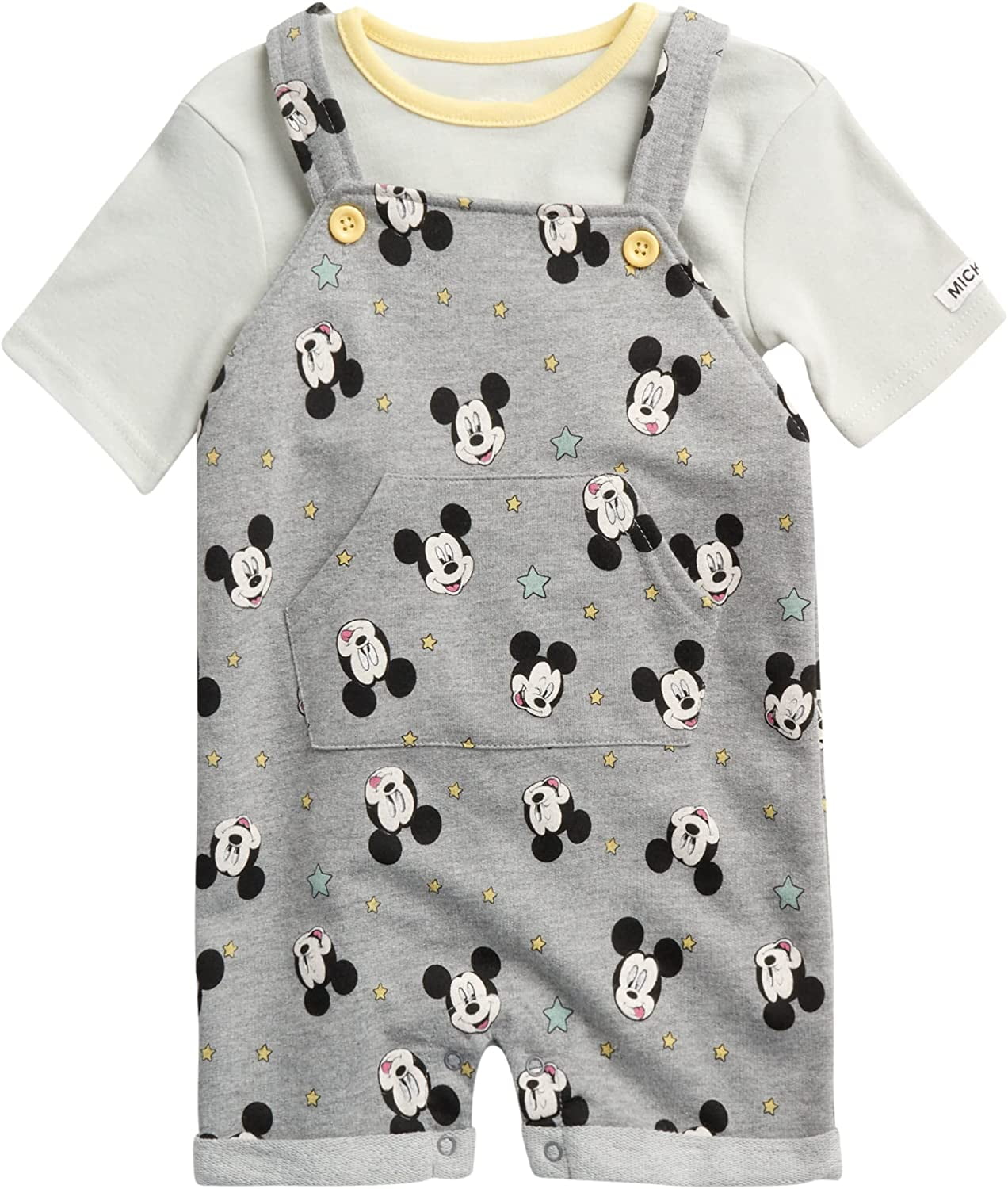 Disney Baby Boys’ Mickey Mouse Overall Romper Set 2 Piece Shortalls and TShirt (09M