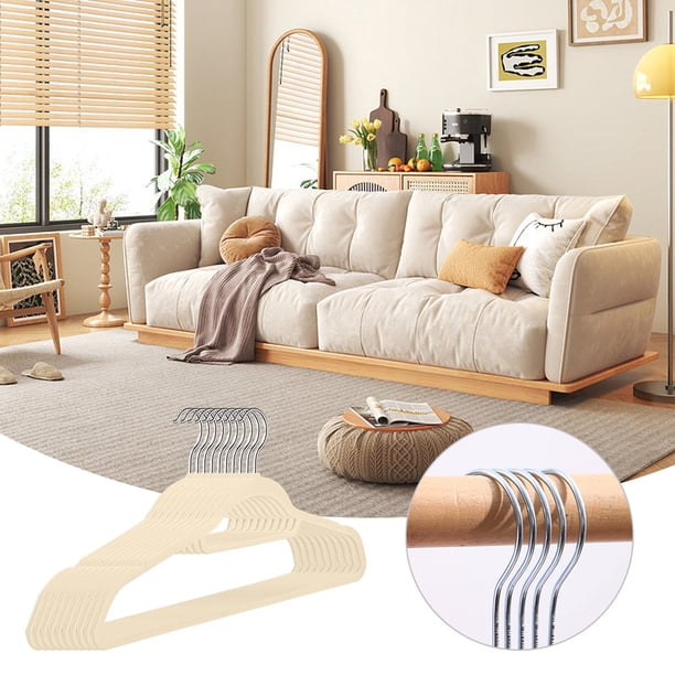 10 perchas de flocado antideslizantes para el hogar (beige)