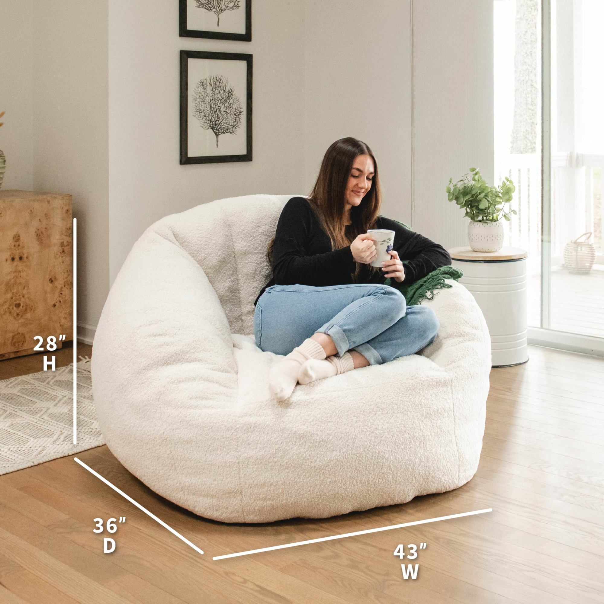 Big Joe Cloudberry Bean Bag Chair, Foam-Filled Structured Seat, Teddy Boucle, Icing, Adults