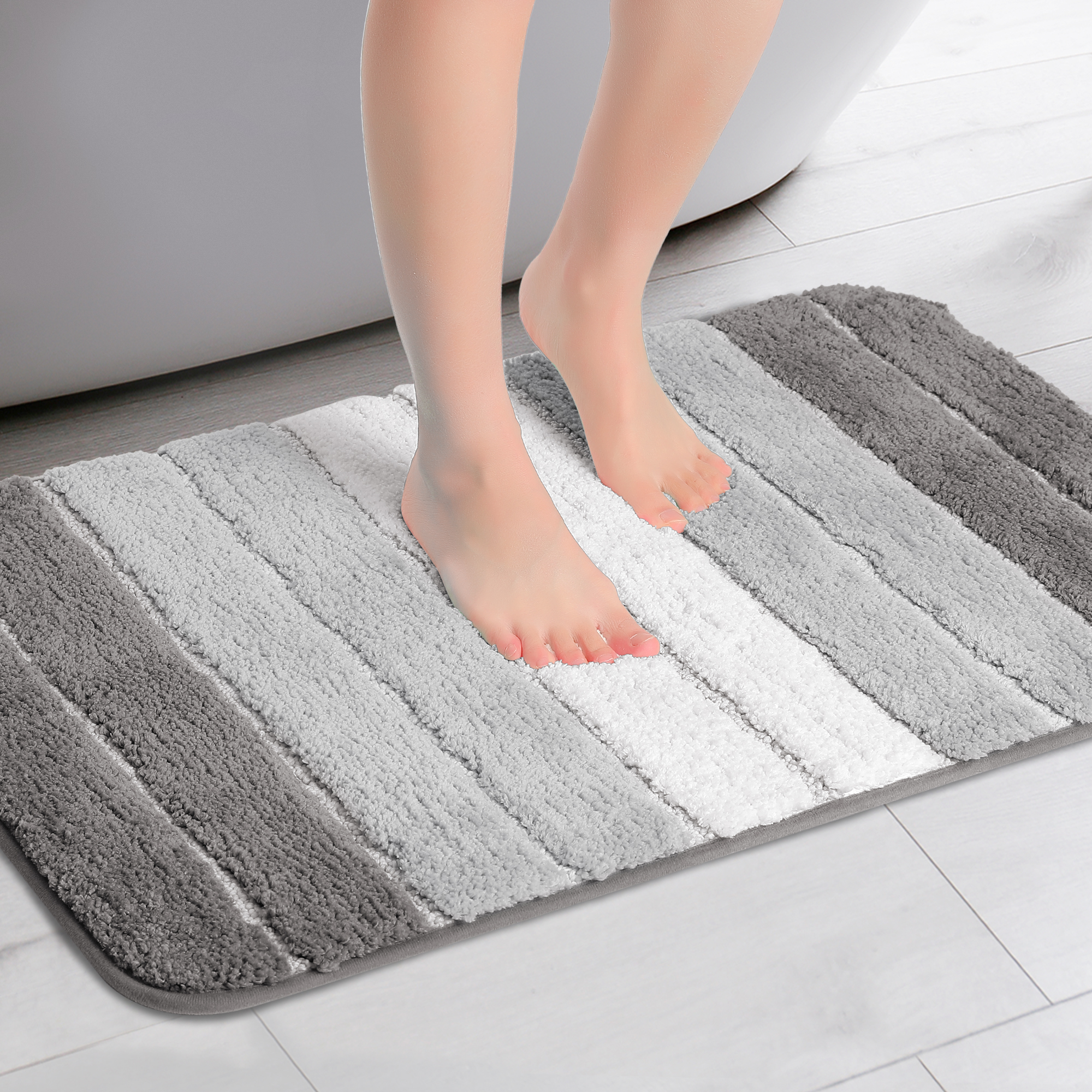 Unique Bargains Non Slip Bathroom Rug Water Absorbent Soft Shaggy Rubber Back Bath Rugs Grey 16" x 24"