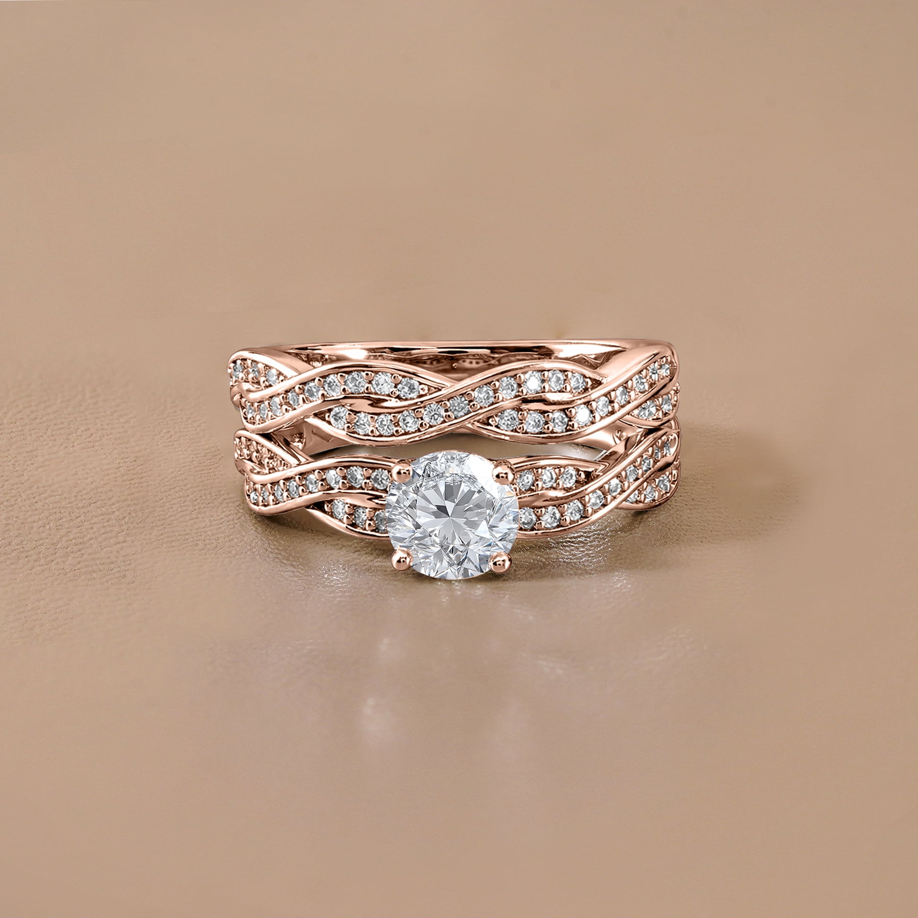 JeenMata 1.25 Carat Round Cut Moissanite Wedding Set - Bridal Set - Infinity Ring - Forever Ring - Promise Ring - 18k Rose Gold Plated for Women
