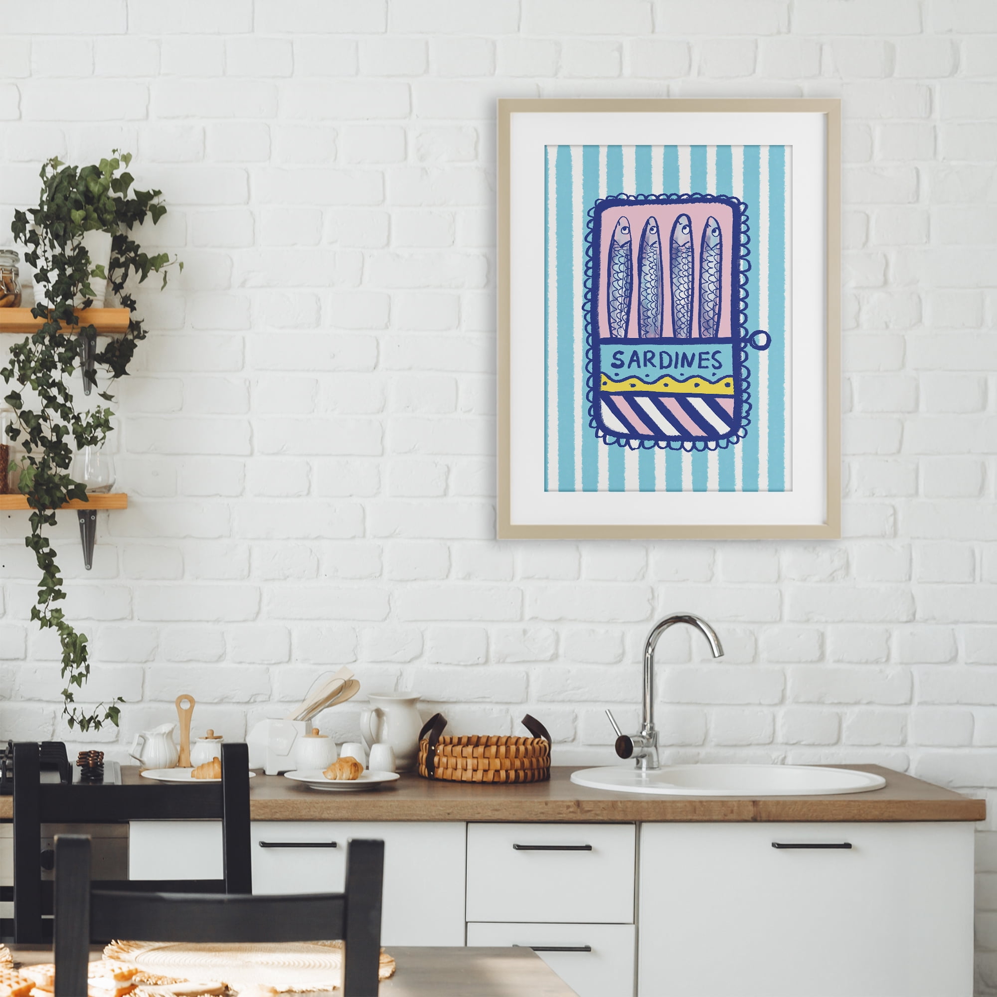 Stupell Industries Pastel & Stripes Sardines Birch Framed Print Under Glass, design by Florentina Dolci
