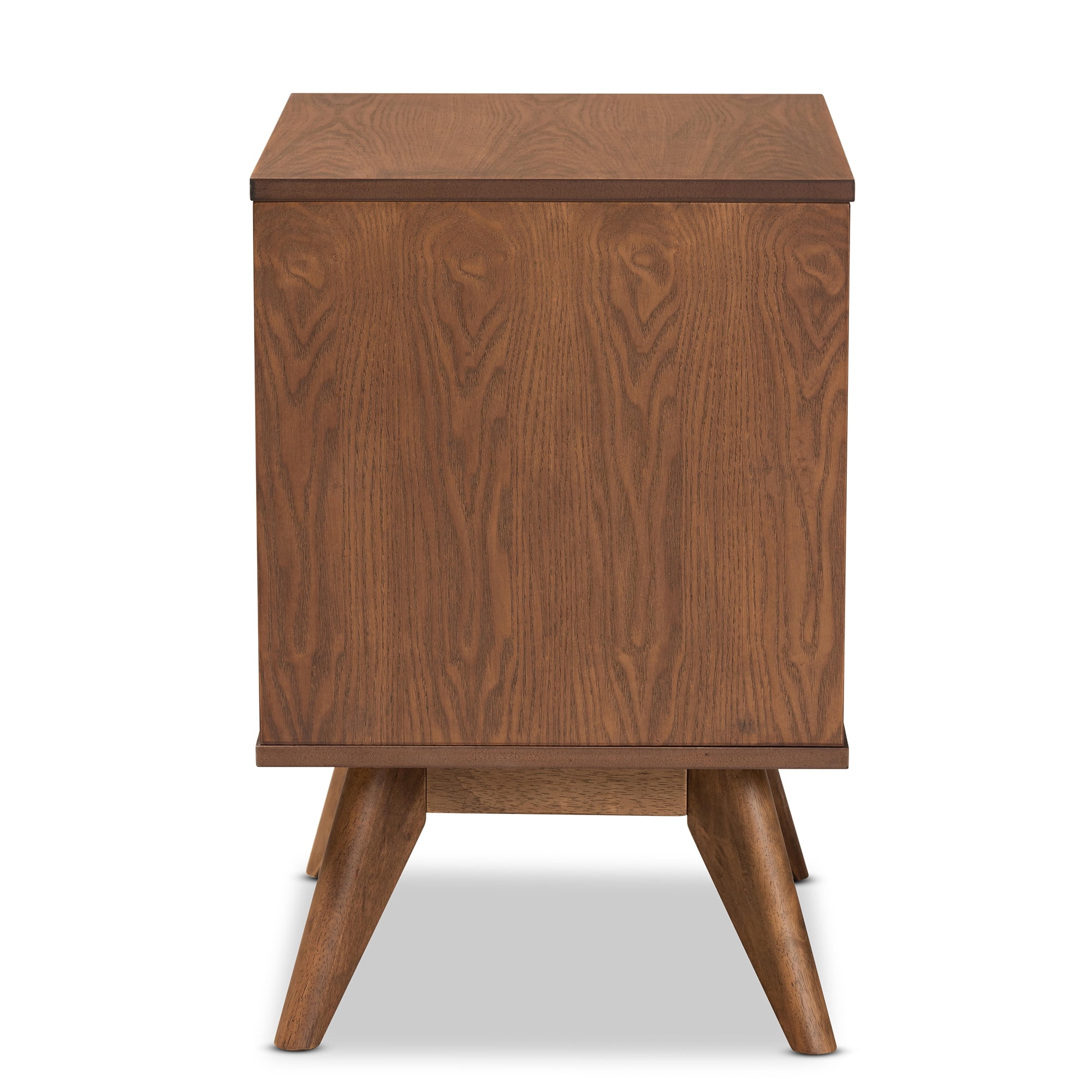 Baxton Studio Barrett Mid-Century Modern Walnut Brown Finished Wood and Synthetic Rattan 2-Drawer Nightstand