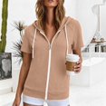 thumbnail image 5 of Yigetop Womens Short Sleeve Zip up Hoodies Sweatshirts Cardigan Loose Casual Lightweight Soft Tops Comfy Loungewear for Daily Wear Multiple Sizes Khaki XL, 5 of 6