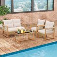 thumbnail image 1 of Costway 4 PCS Patio Furniture Set with Acacia Wood Frame Cushions and Coffee Table, 1 of 10