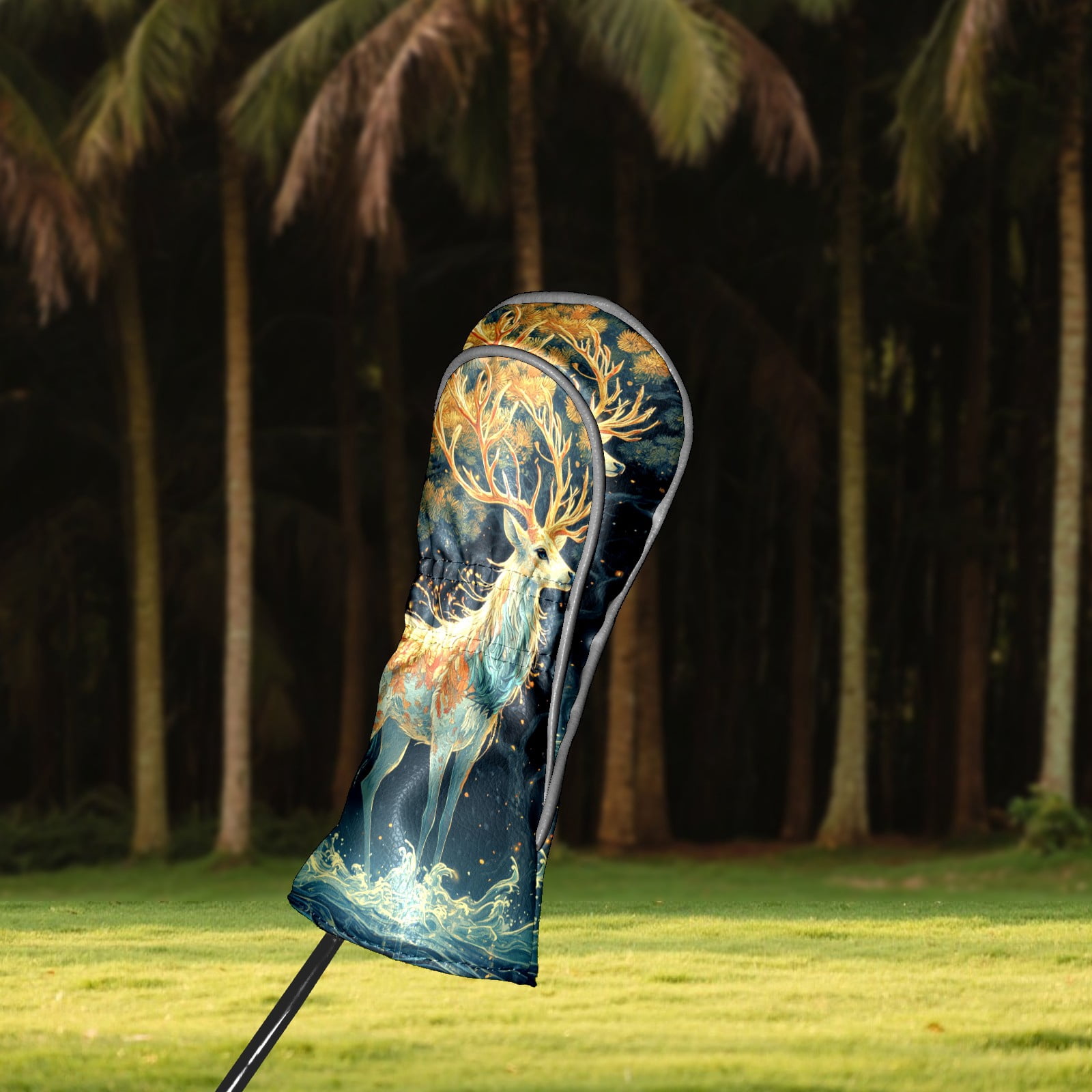 Golf Club Covers PU Leather Waterproof Head Covers for Fairway Woods Hybrids Elegant Deer