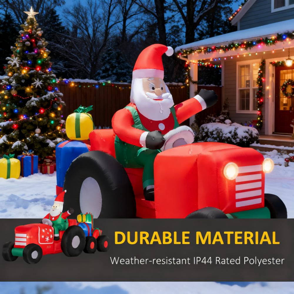 Inflatable Santa Claus Driving Trailer with Gift Boxes LED Lights Outdoor Yard Christmas Decoration