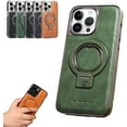 thumbnail image 1 of ORUYROP Luxury Leather Invisible Stand for iPhone Case, Transmitg Leather Case with Stand, Built-in Stand Magnetic Shockproof Phone Cover for iPhone 15/14/13/12 Pro Max (Green,for iPhone 12PRO, 1 of 7