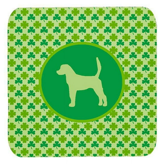 English Foxhound Lucky Shamrock Foam Coasters, Set Of 4