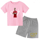 thumbnail image 3 of Conjunto de 2 piezas de camiseta y pantalones cortos de verano para niños y niñas, de algodón con estampado de marca para niños, ropa deportiva transpirable de manga corta para bebés y niños, 3 of 5