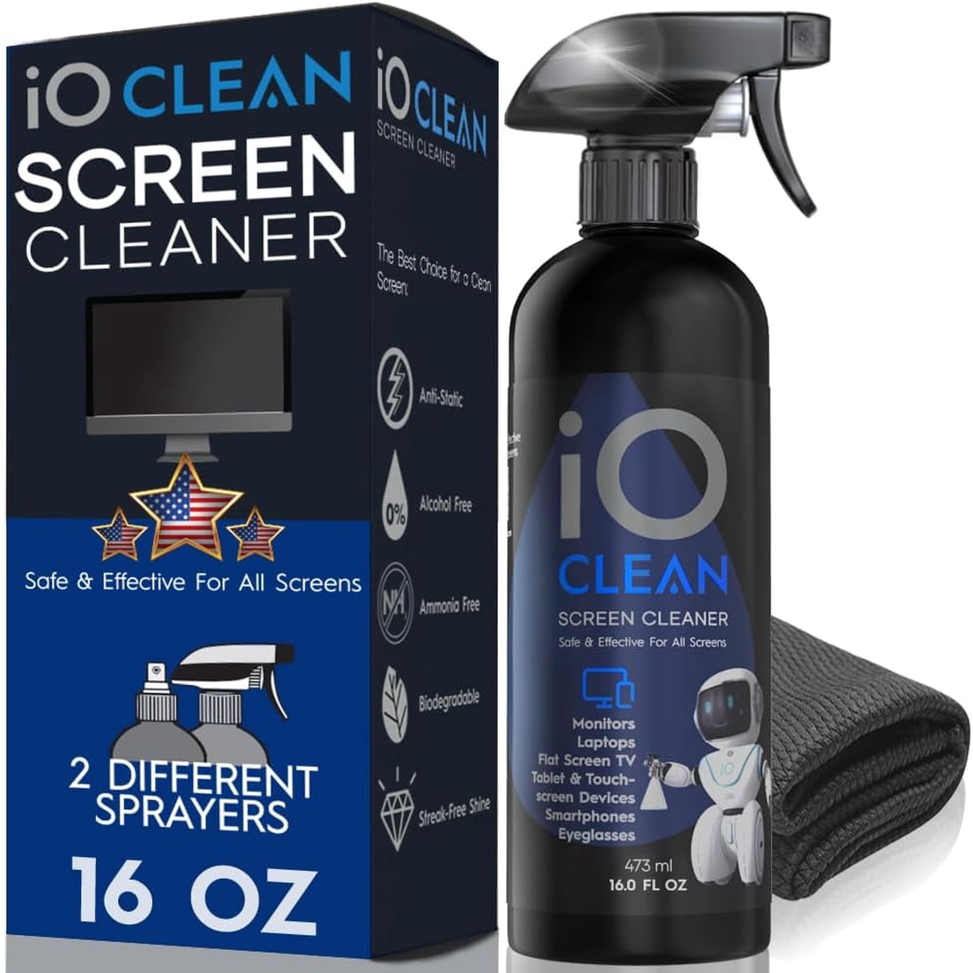 Screen Cleaner Spray (16oz) – Best Large Kit for LCD Matte TVs, Smartphones, iPads, Laptops, Touchscreens, Computer