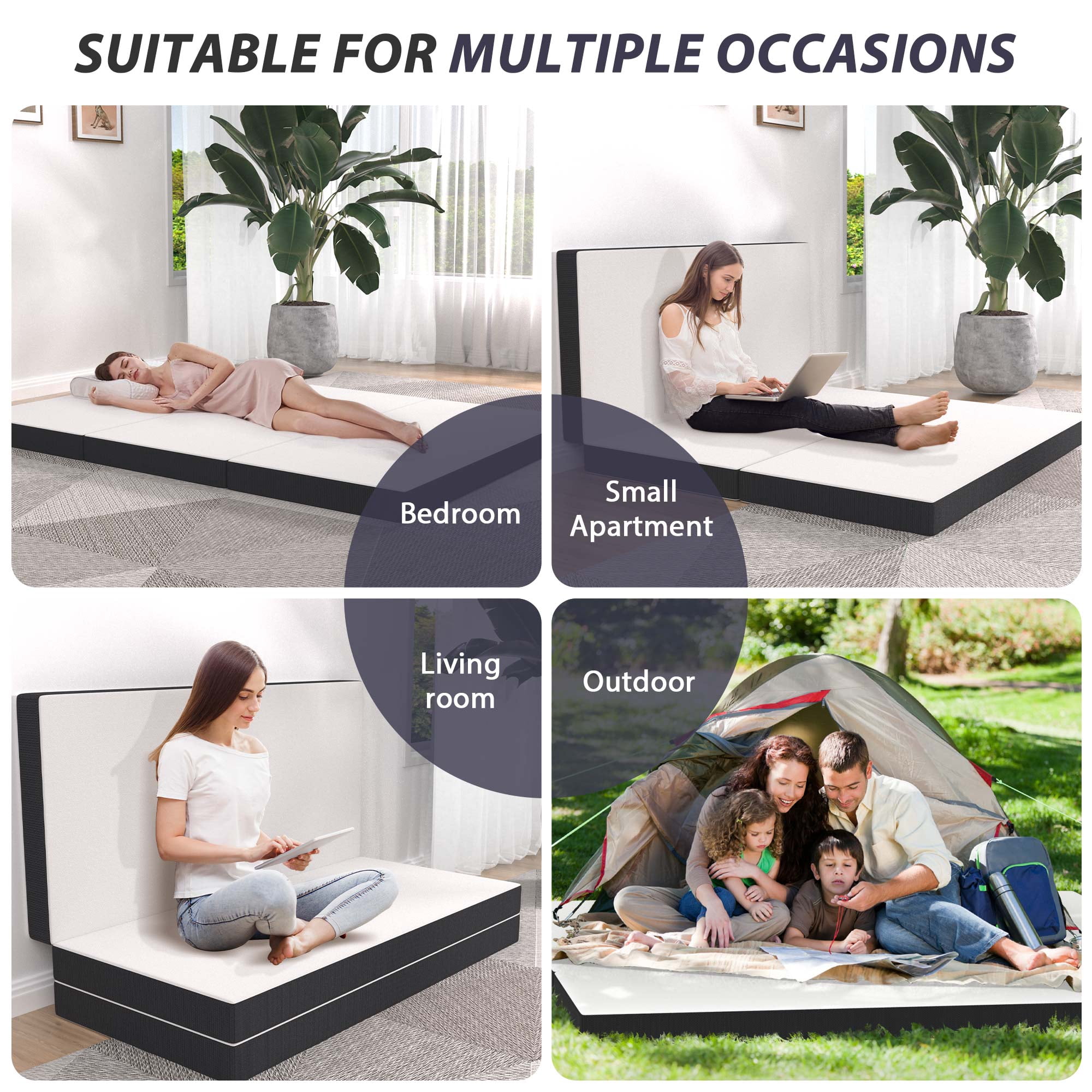 YRLLENSDAN 4" Trifold Memory Foam Mattress, Foldable Mattress Full Size Folding Mattress Foldable Bed Trifold Mattress with Washable Cover Easy Storage Fold Up Mattress for Floor Camping Guest