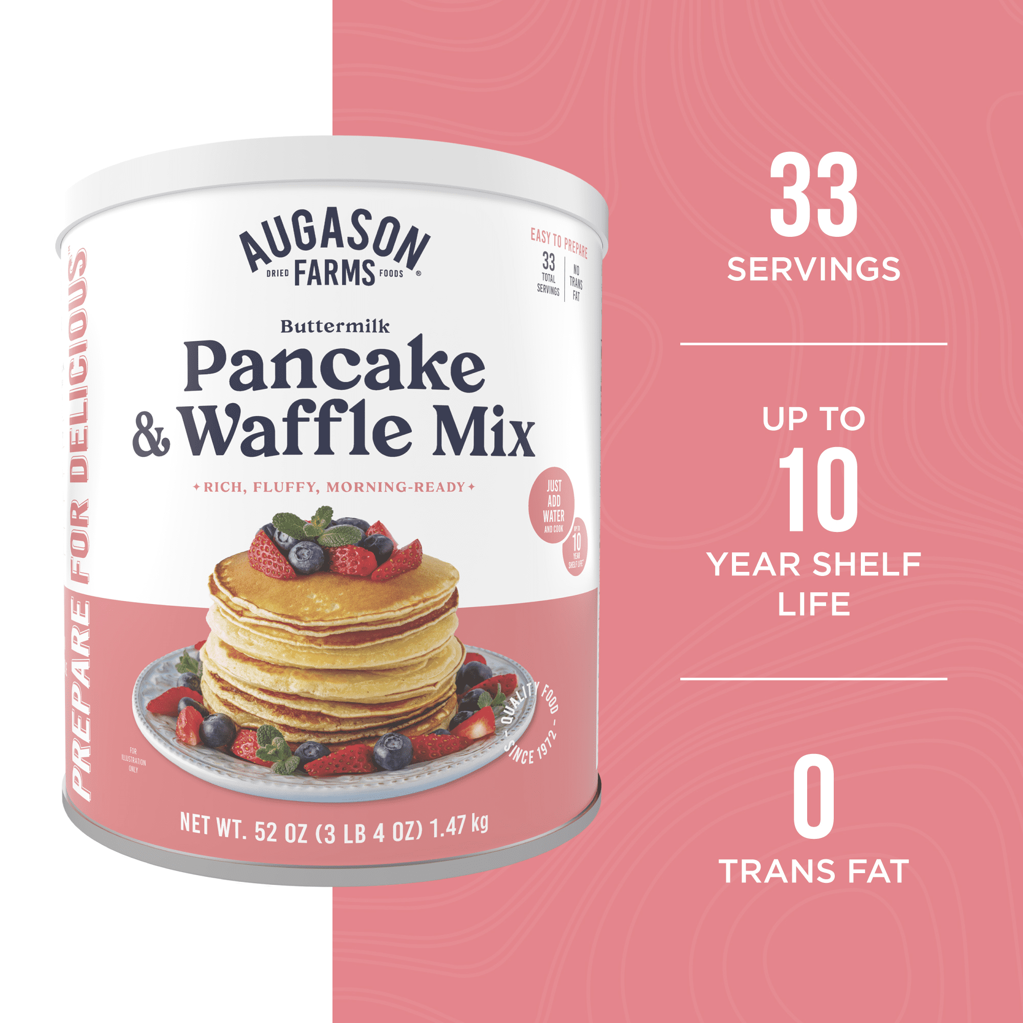 (6 pack) Augason Farms Buttermilk Pancake and Waffle Mix Can Emergency Food Supply, 33 Servings, 10 Year Shelf Life - Waffle and Pancake Mix Just Add Water, Instant Breakfast Food