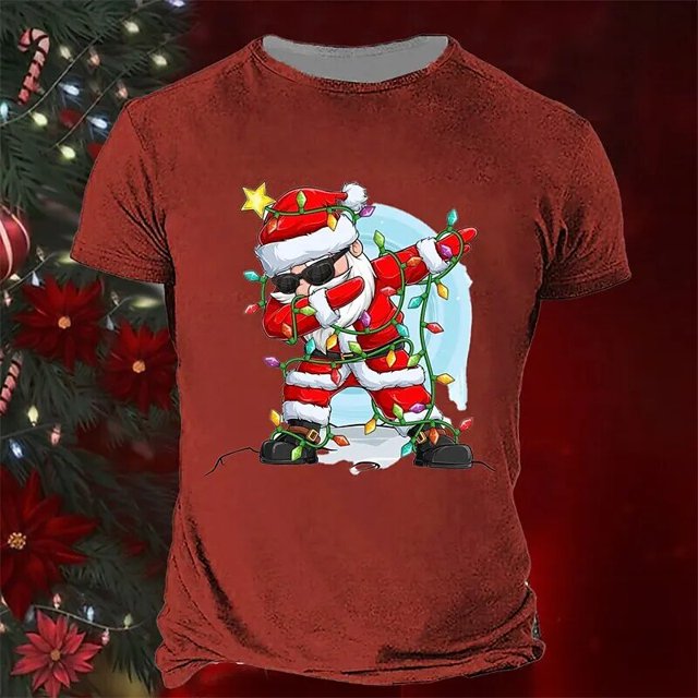 Camiseta de hombre Feliz Navidad alfabeto Santa 3d impreso manga corta cuello redondo pulóver ropa de hombre de gran tamaño camisetas de dibujos animados
