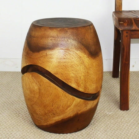 Haussmann  Handmade Eco Wood Barrel Puzzle Accent Table 14 D x 18 in H (10 in Flats) Walnut Oil - 14 x 14 x