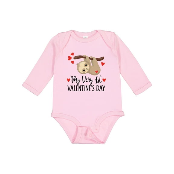 Inktastic My First Valentines Day Baby Sloth Boys or Girls Long Sleeve Baby Bodysuit