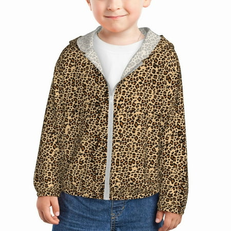 

Lukts Leopard Print Brown Print Children s Long-Sleeved Sun Protection Clothing Hooded Sweatshirts for Boys and Girls Outdoor Sports-2 Years
